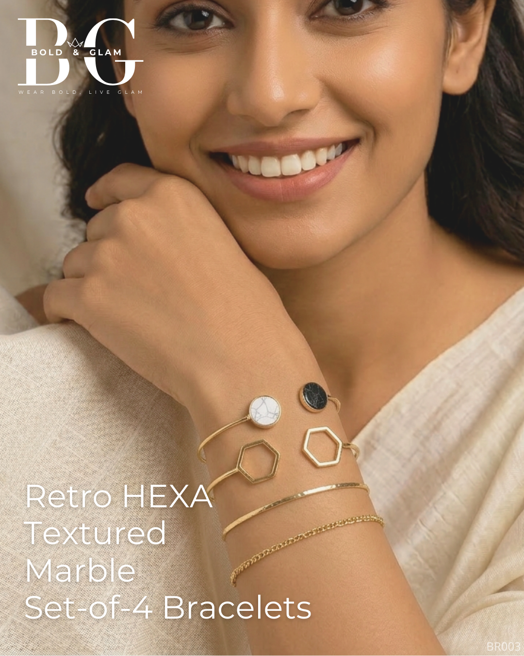 Retro HEXA Textured Marble Set-of-4 Bracelets