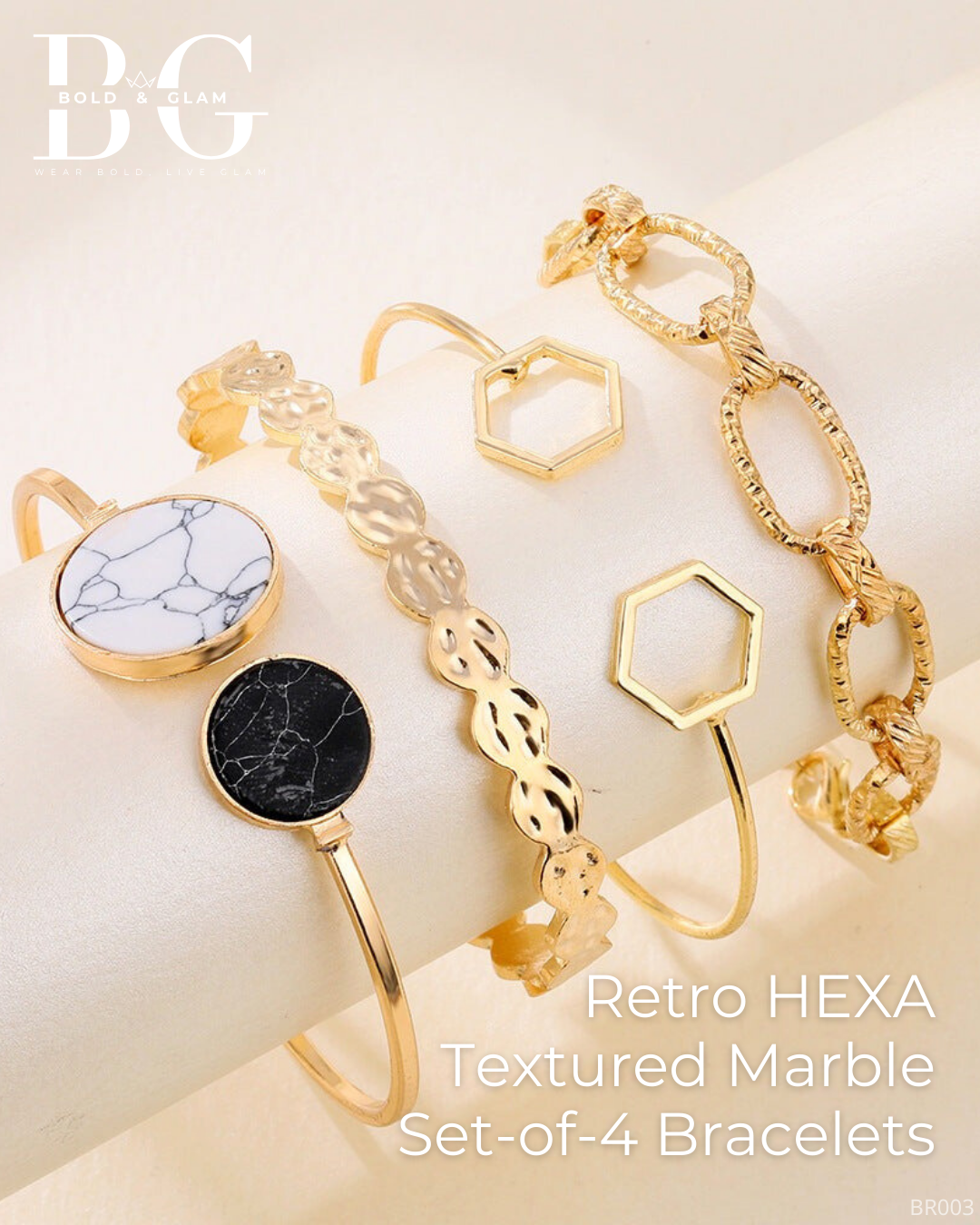 Retro HEXA Textured Marble Set-of-4 Bracelets - Image 2