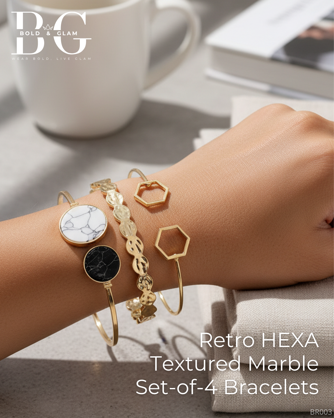 Retro HEXA Textured Marble Set-of-4 Bracelets - Image 3