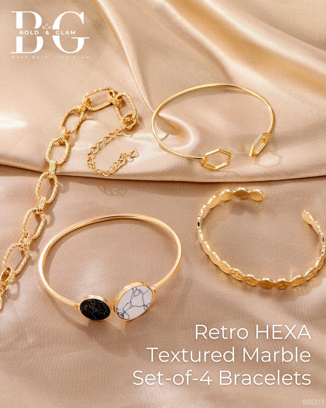 Retro HEXA Textured Marble Set-of-4 Bracelets - Image 4