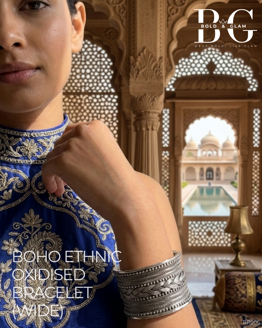 Boho Tribal Oxidised Bracelet - Wide