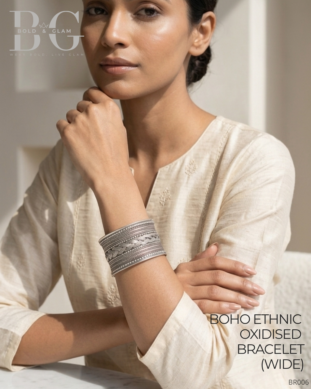 Boho Tribal Oxidised Bracelet - Wide - Image 2