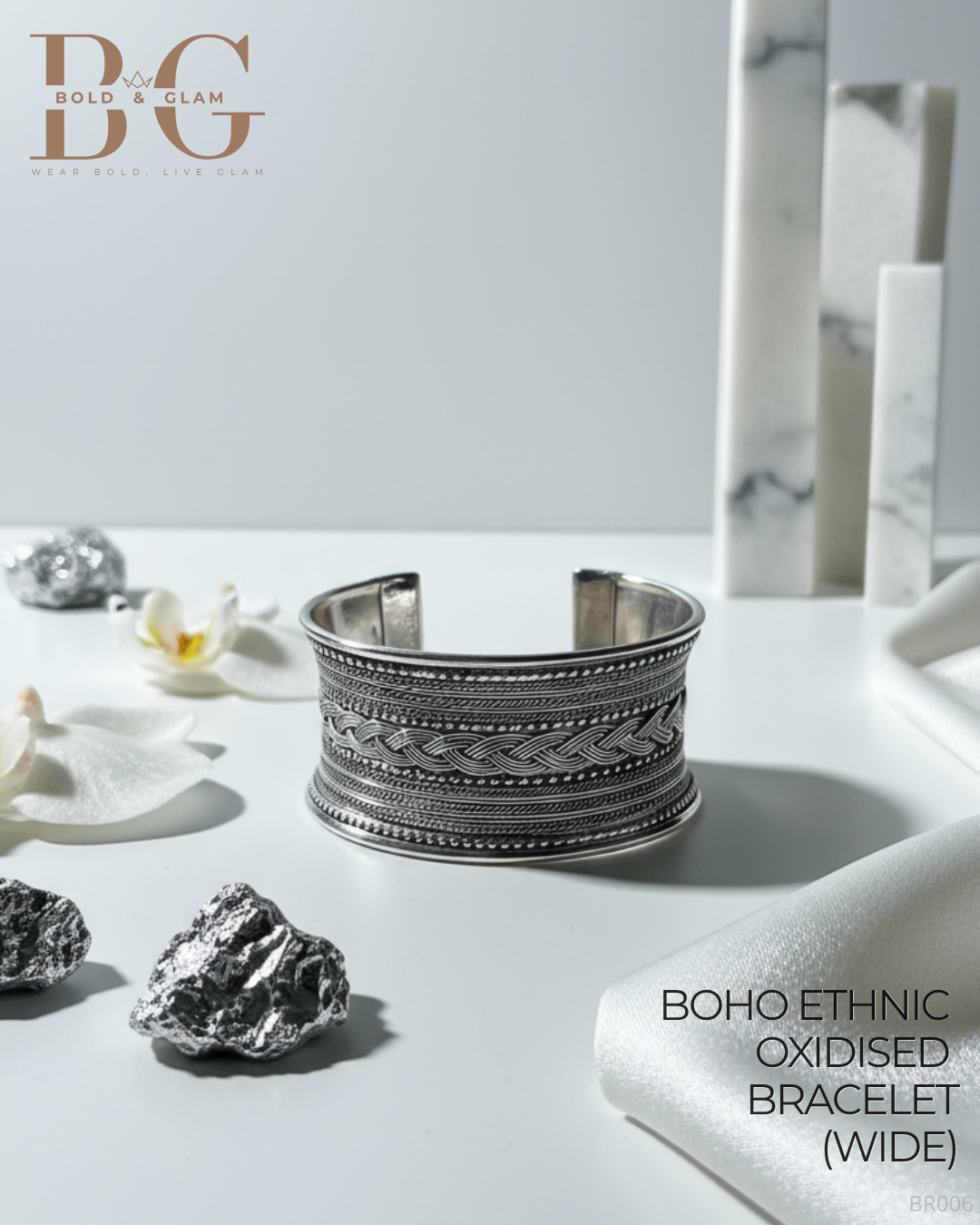 Boho Tribal Oxidised Bracelet - Wide - Image 3