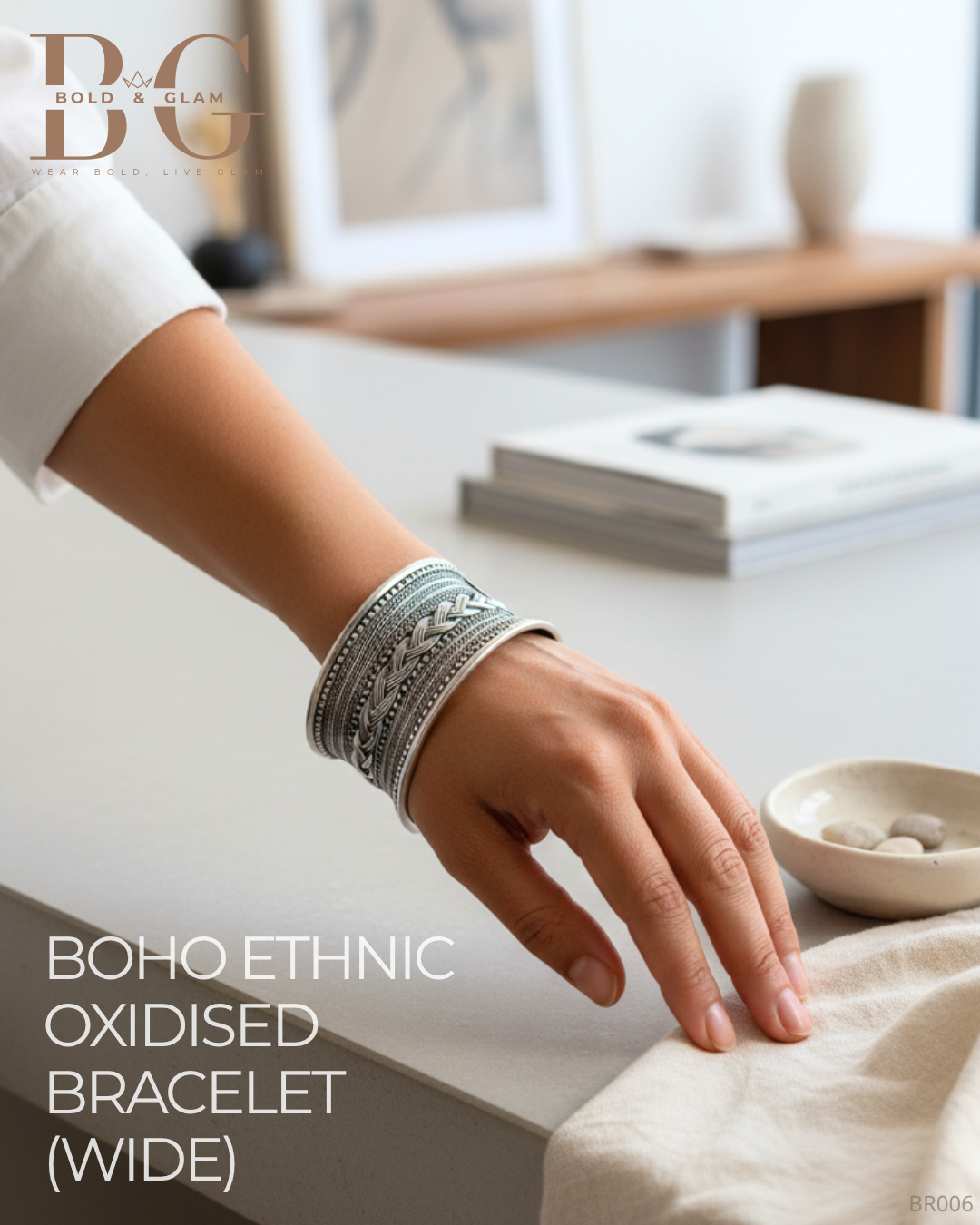 Boho Tribal Oxidised Bracelet - Wide - Image 4