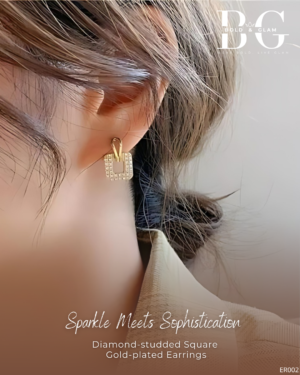 Diamond Square Gold Plated Stud Earrings