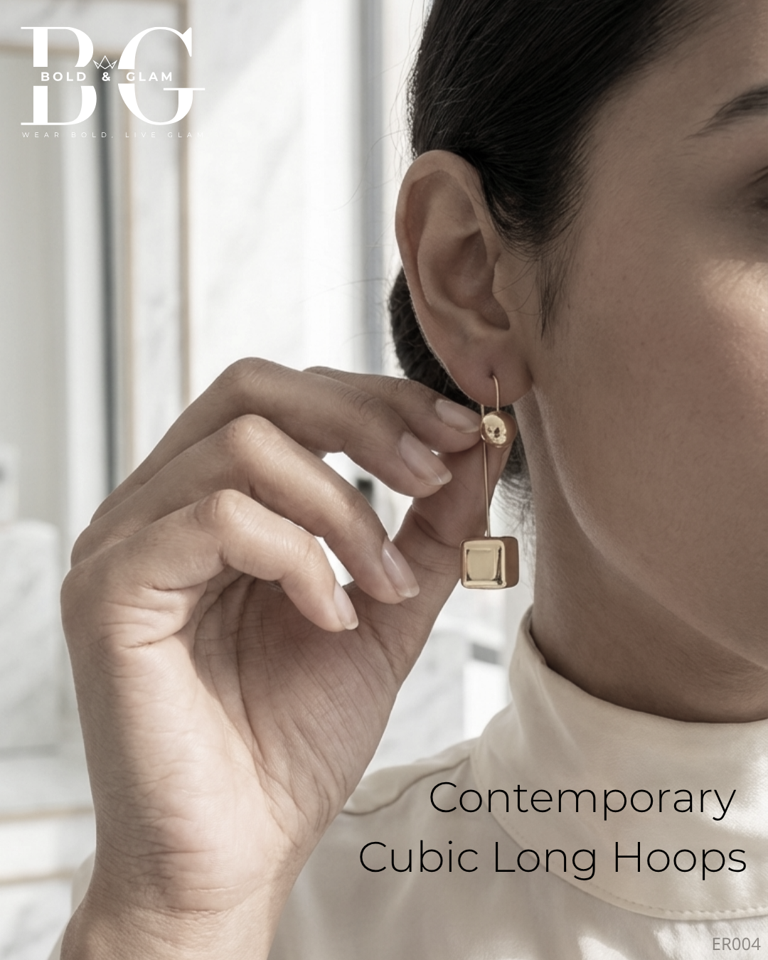 Contemporary Cubic Long Hoops (Color - GunMetal)