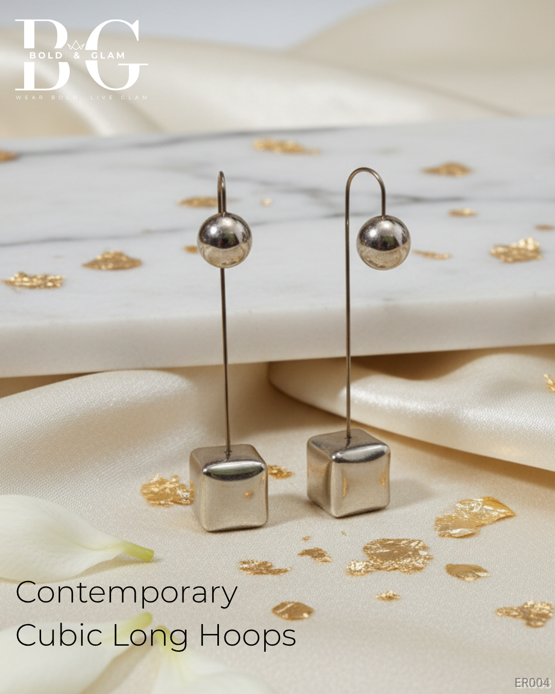 Contemporary Cubic Long Hoops (Color - GunMetal) - Image 2