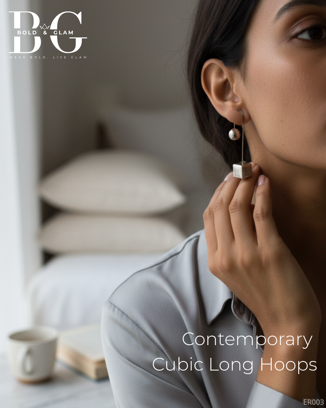 Contemporary Cubic Long Hoops (Color - GunMetal) - Image 3