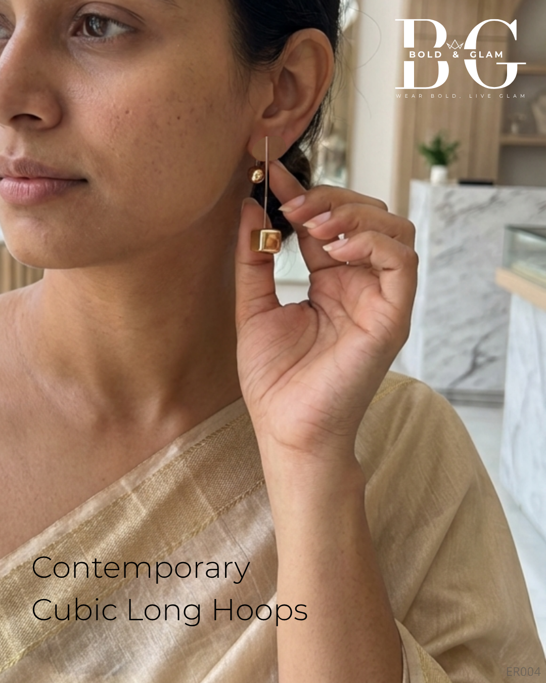 Contemporary Cubic Long Hoops (Color - GunMetal) - Image 4