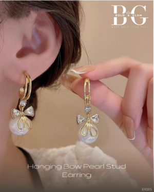 Hanging Bells Bow Stud Pearl Earring