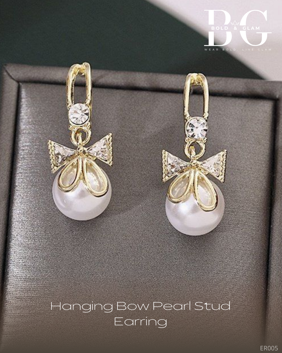 Hanging Bells Bow Stud Pearl Earring - Image 2