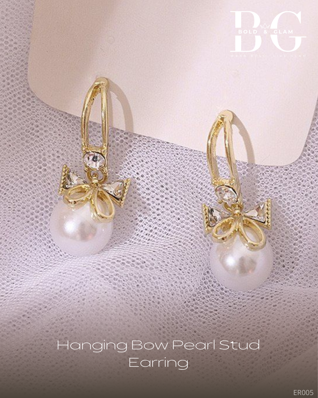 Hanging Bells Bow Stud Pearl Earring - Image 3
