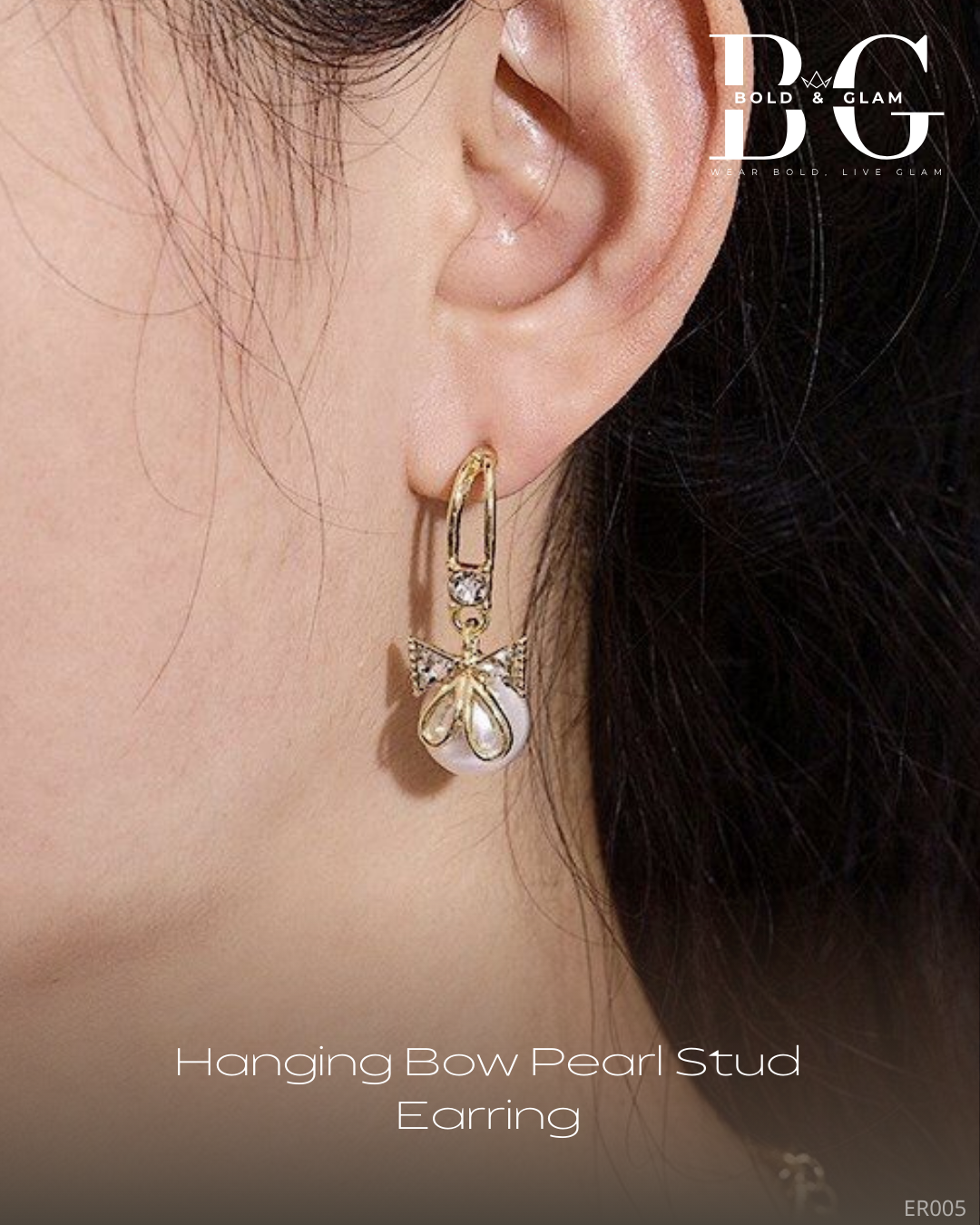 Hanging Bells Bow Stud Pearl Earring - Image 4