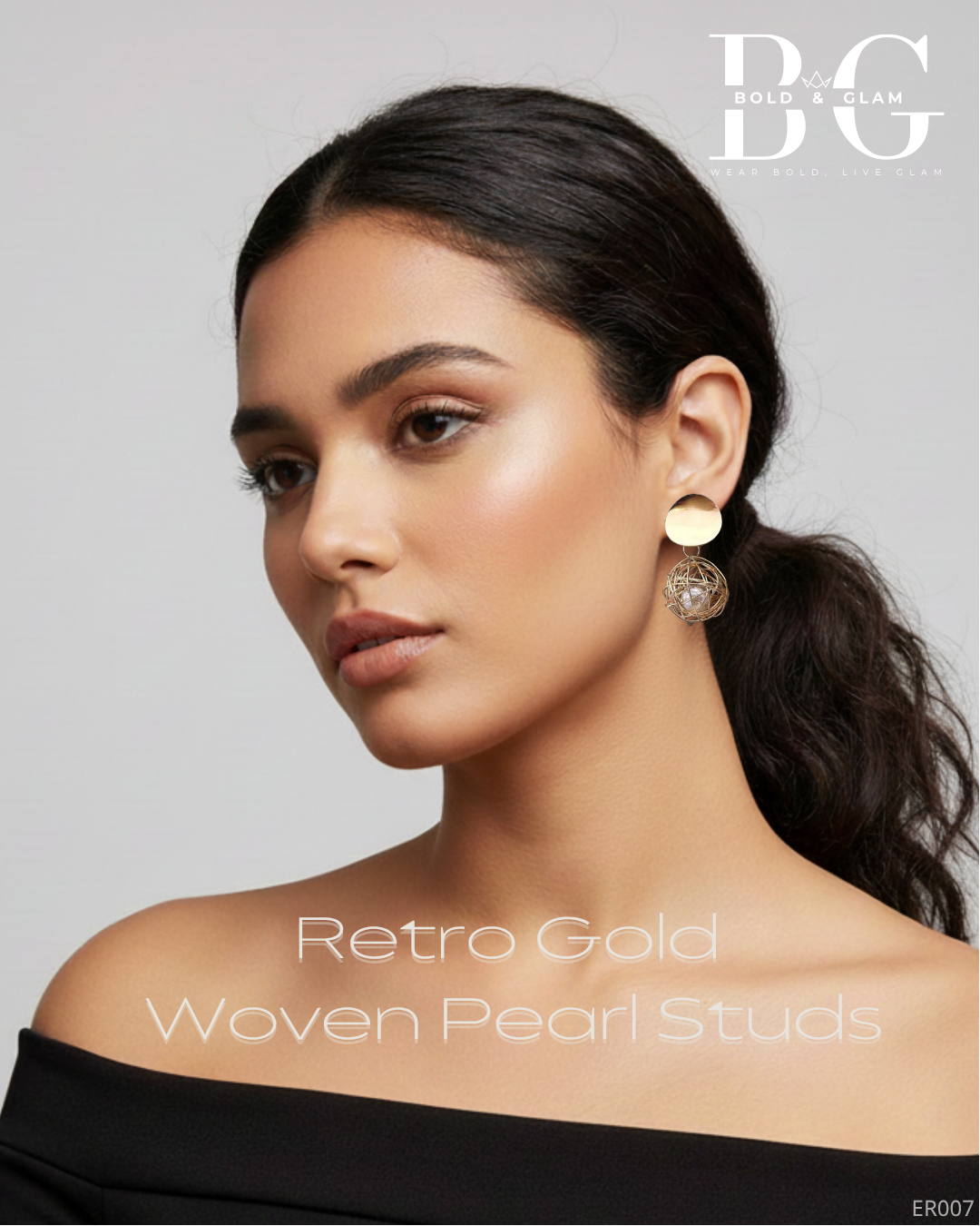 Retro Gold Woven Pearl Studs