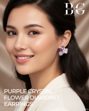 Purple Crystal Flower Diamond Earrings