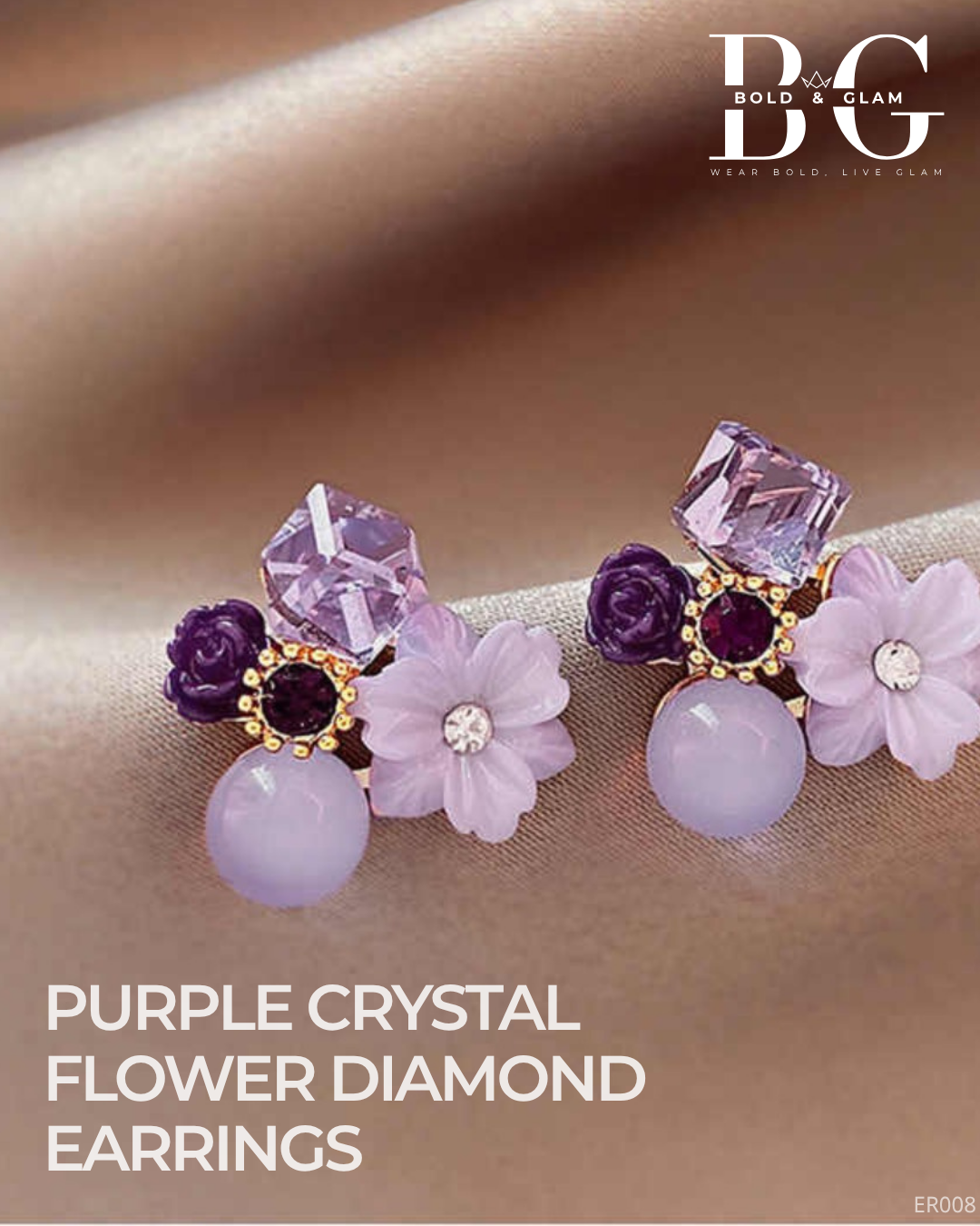 Purple Crystal Flower Diamond Earrings - Image 2