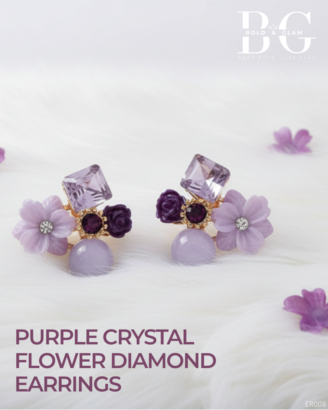 Purple Crystal Flower Diamond Earrings - Image 3