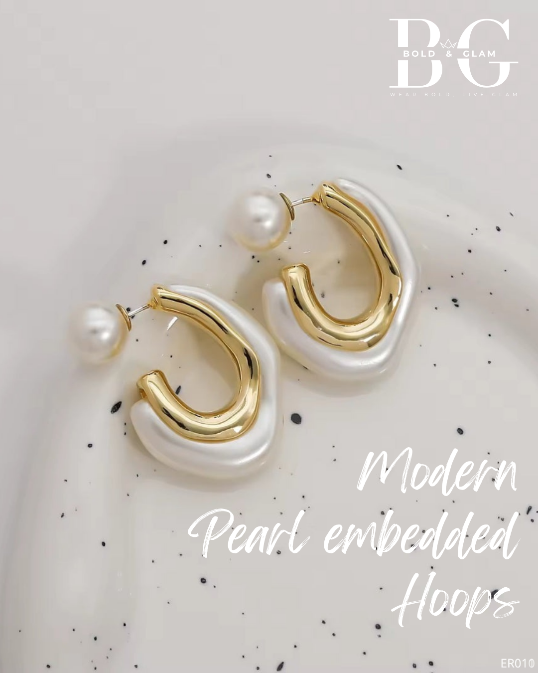 Modern Pearl Embedded Hoops - Image 2