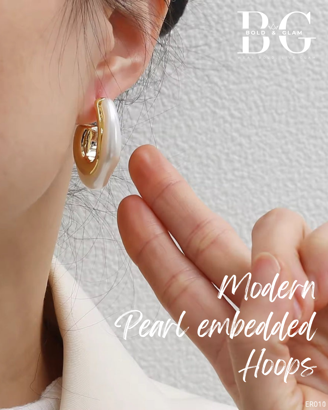 Modern Pearl Embedded Hoops - Image 3