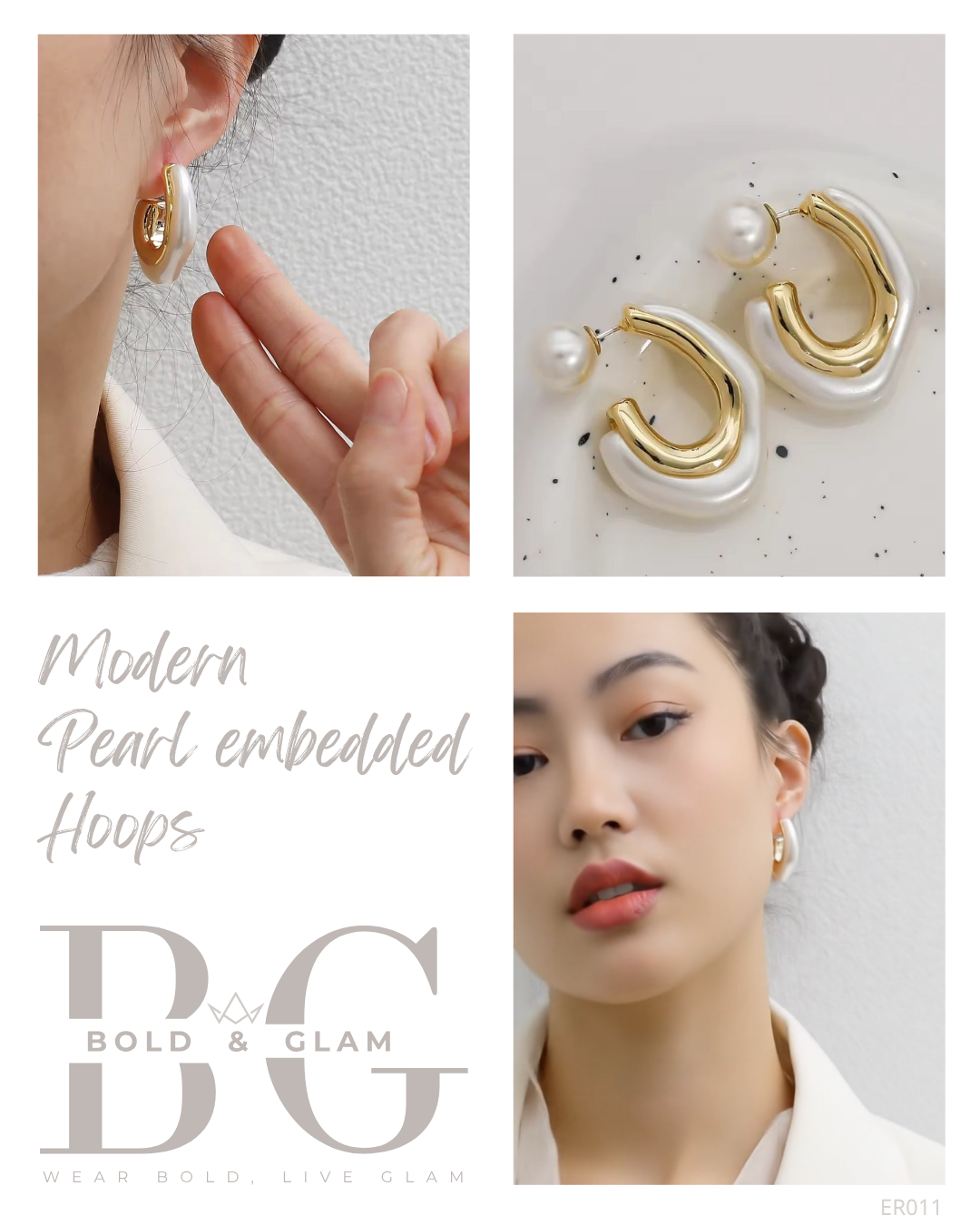 Modern Pearl Embedded Hoops - Image 4