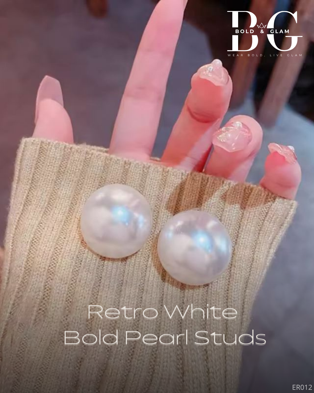 Retro White Bold Pearl Studs - Image 2