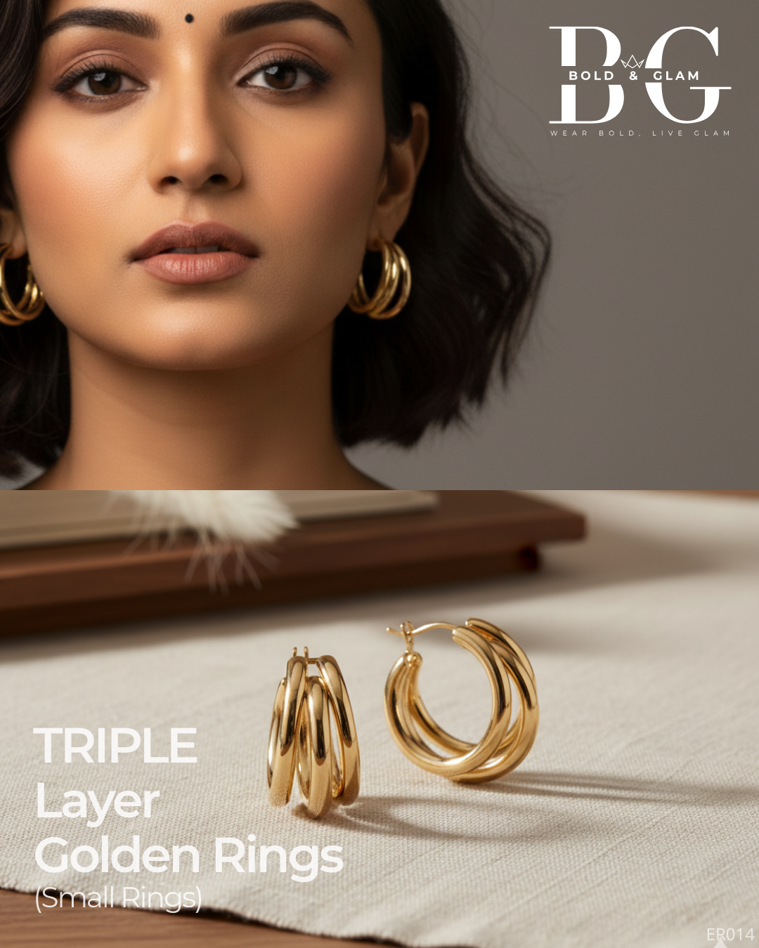 Triple Layer Golden Small Ring Hoops - Image 4