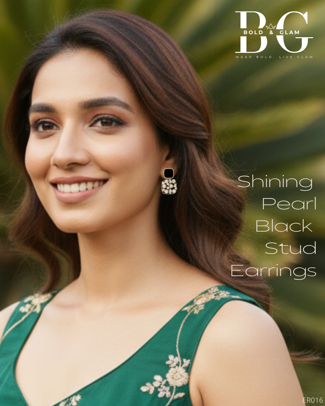 Shining Pearls with Black Stud Earrings