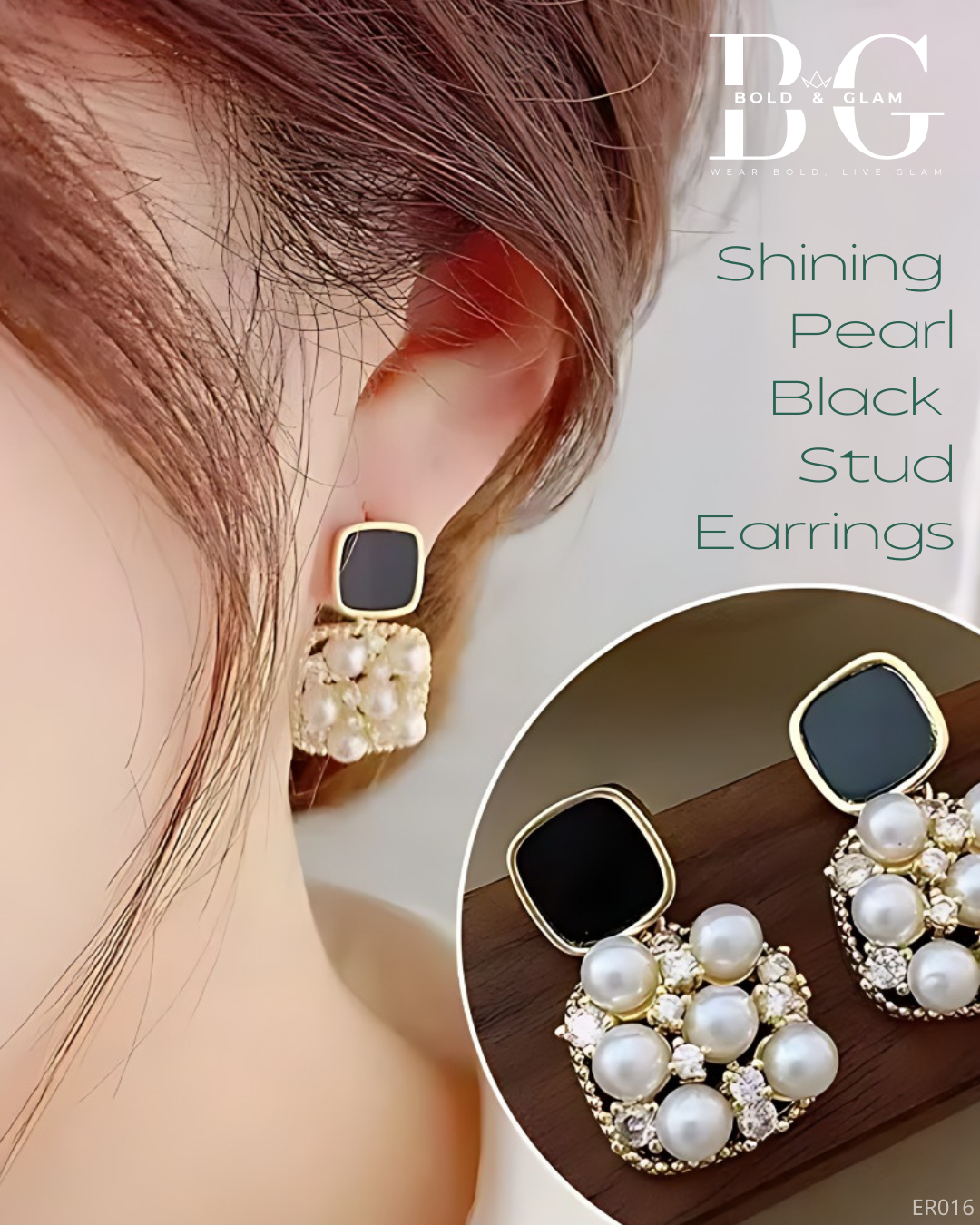 Shining Pearls with Black Stud Earrings - Image 2