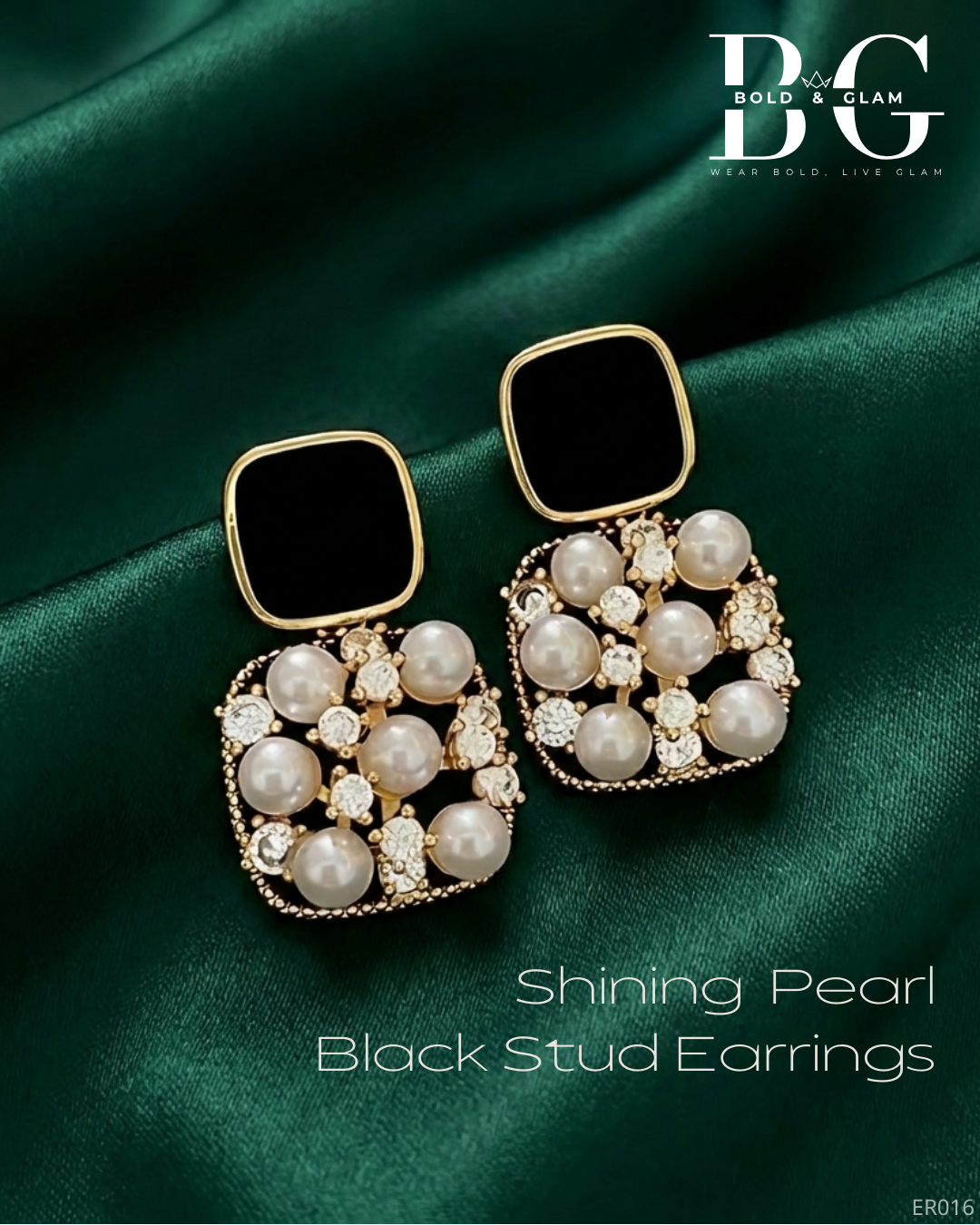 Shining Pearls with Black Stud Earrings - Image 3