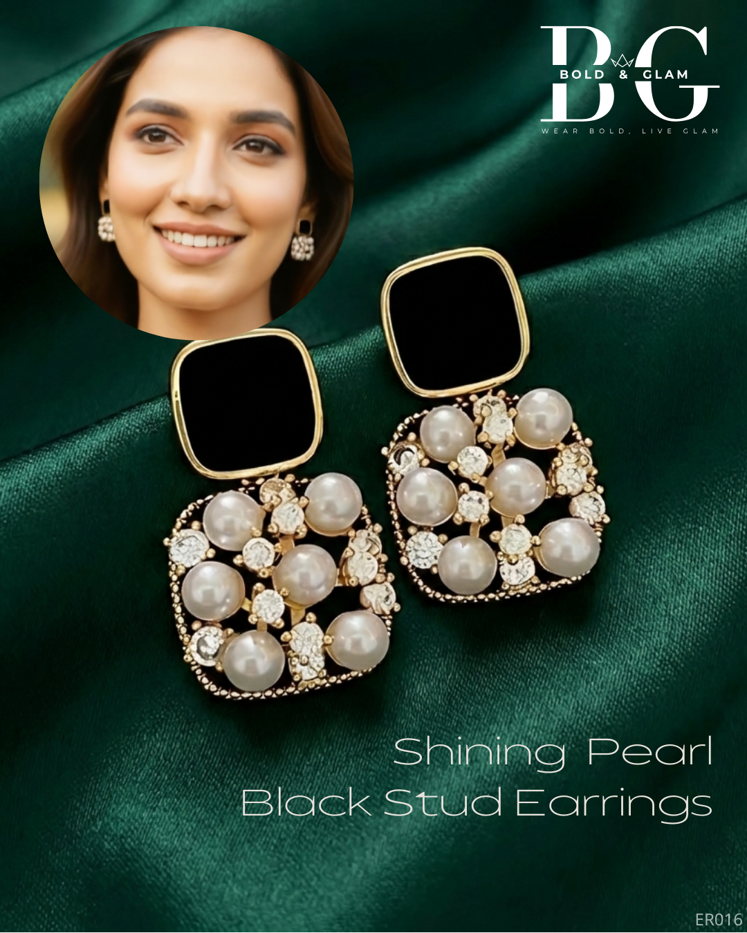 Shining Pearls with Black Stud Earrings - Image 4