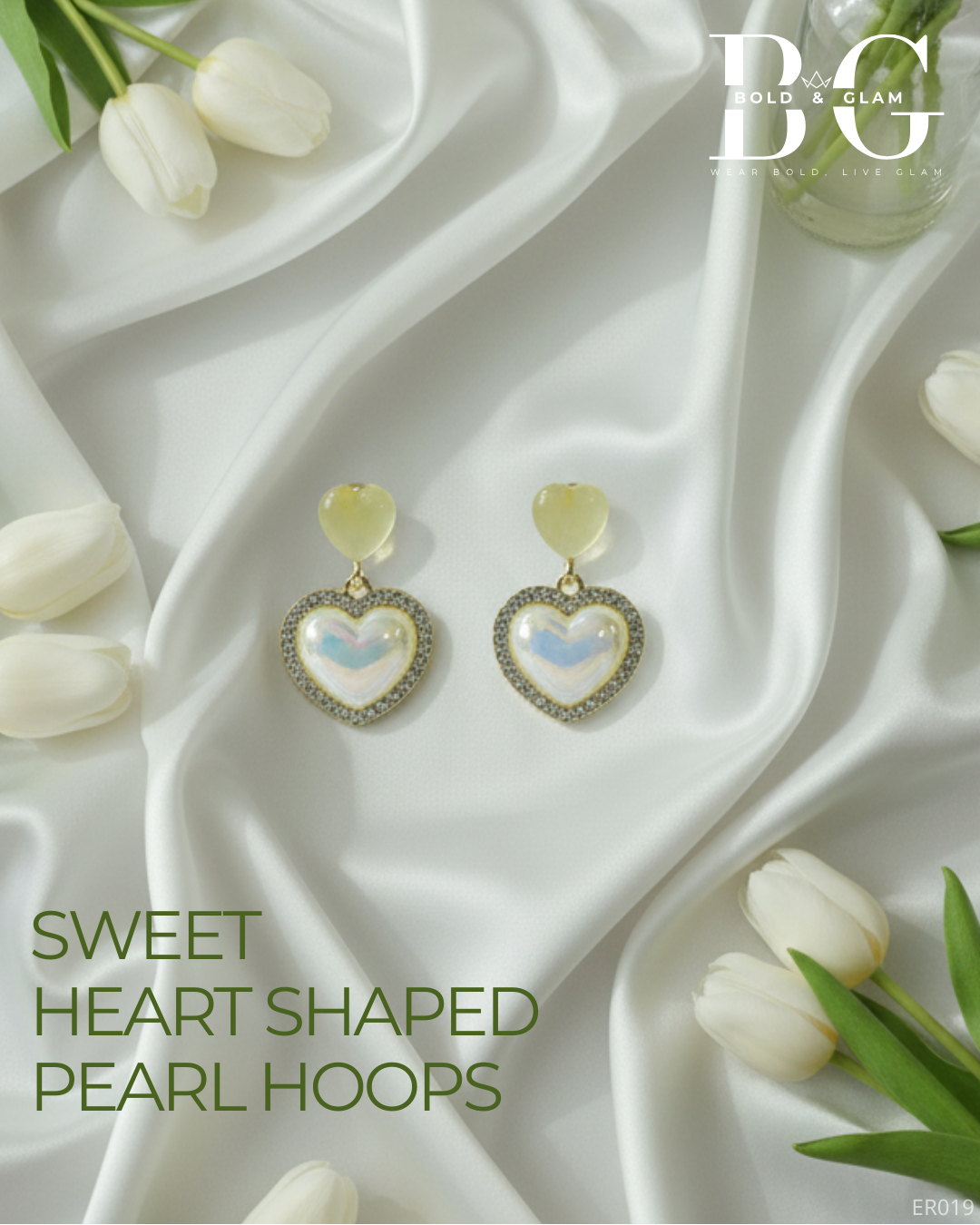 Sweet-Heart Shaped Pearl Hoops - Image 2