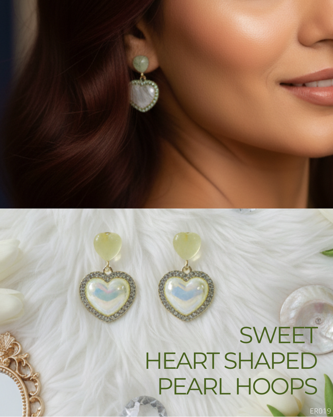 Sweet-Heart Shaped Pearl Hoops - Image 4