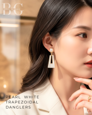 Bold Trapezoidal Design Danglers - PEARL WHITE