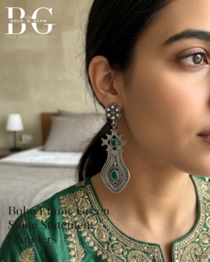 Boho Ethnic Green Stone Statement Danglers