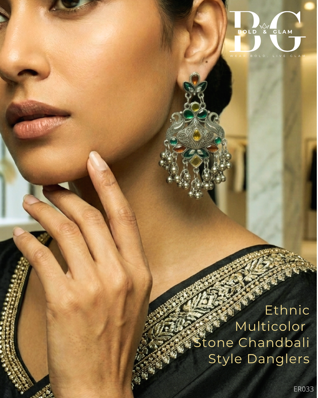 Ethnic Multicolor Stone Chandbali Style Danglers