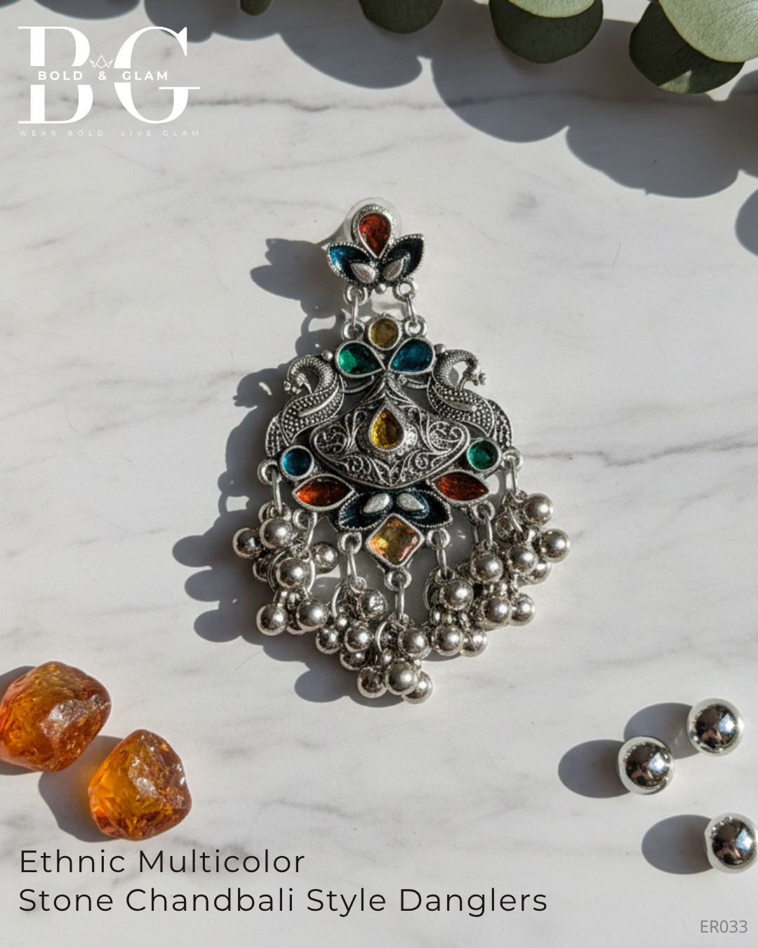 Ethnic Multicolor Stone Chandbali Style Danglers - Image 2