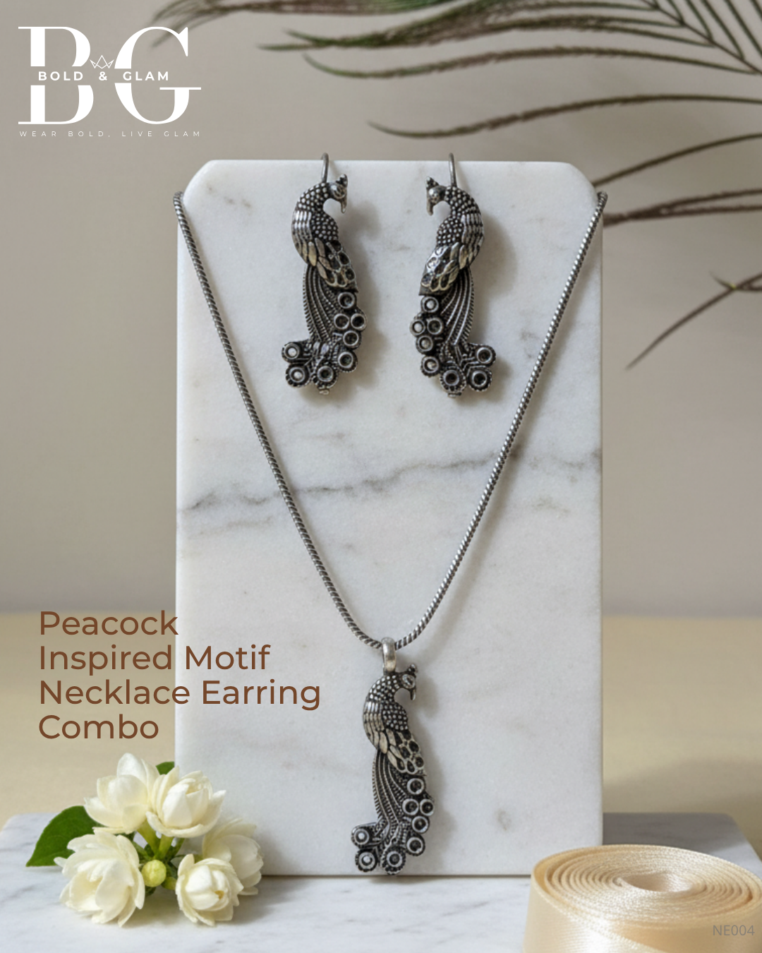 Peacock Inspired Motif Necklace Earring Combo - Image 2