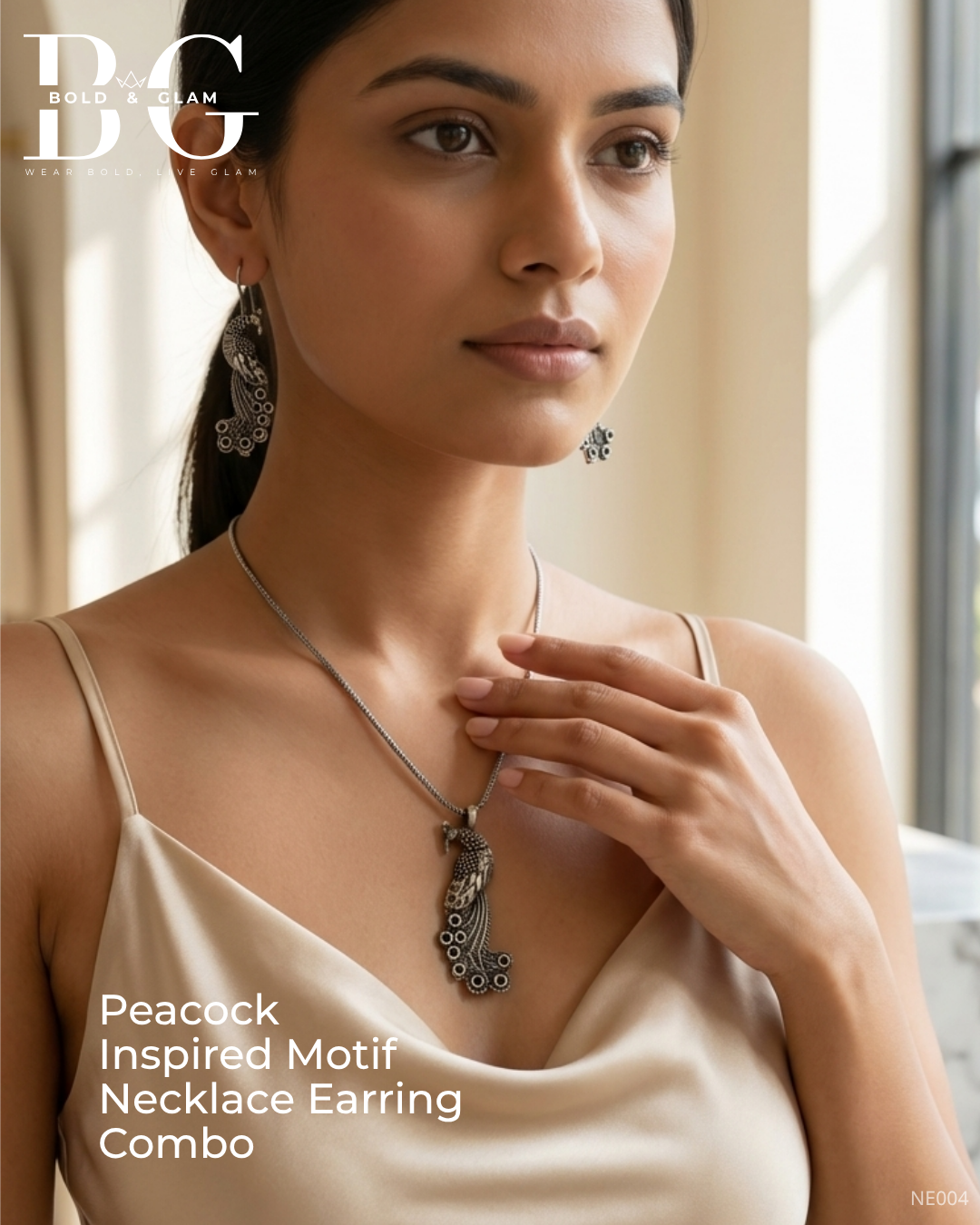 Peacock Inspired Motif Necklace Earring Combo - Image 4