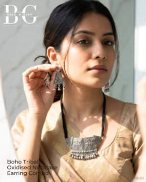 Boho Tribal Oxidised Necklace Earring Combo