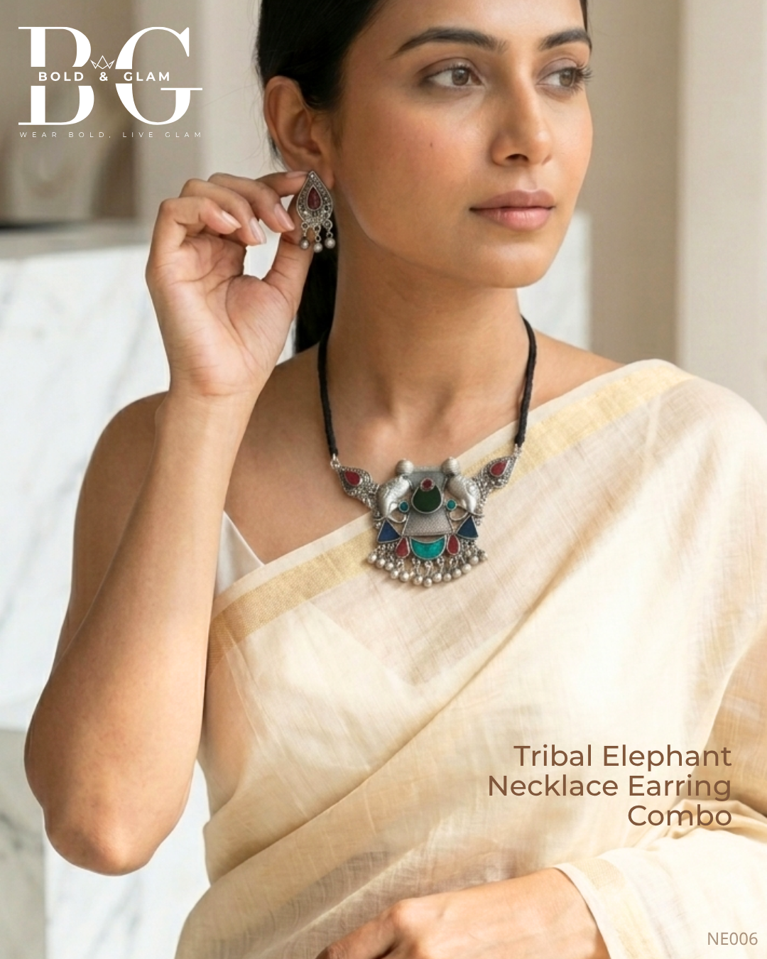 Tribal Elephant Necklace Earring Combo