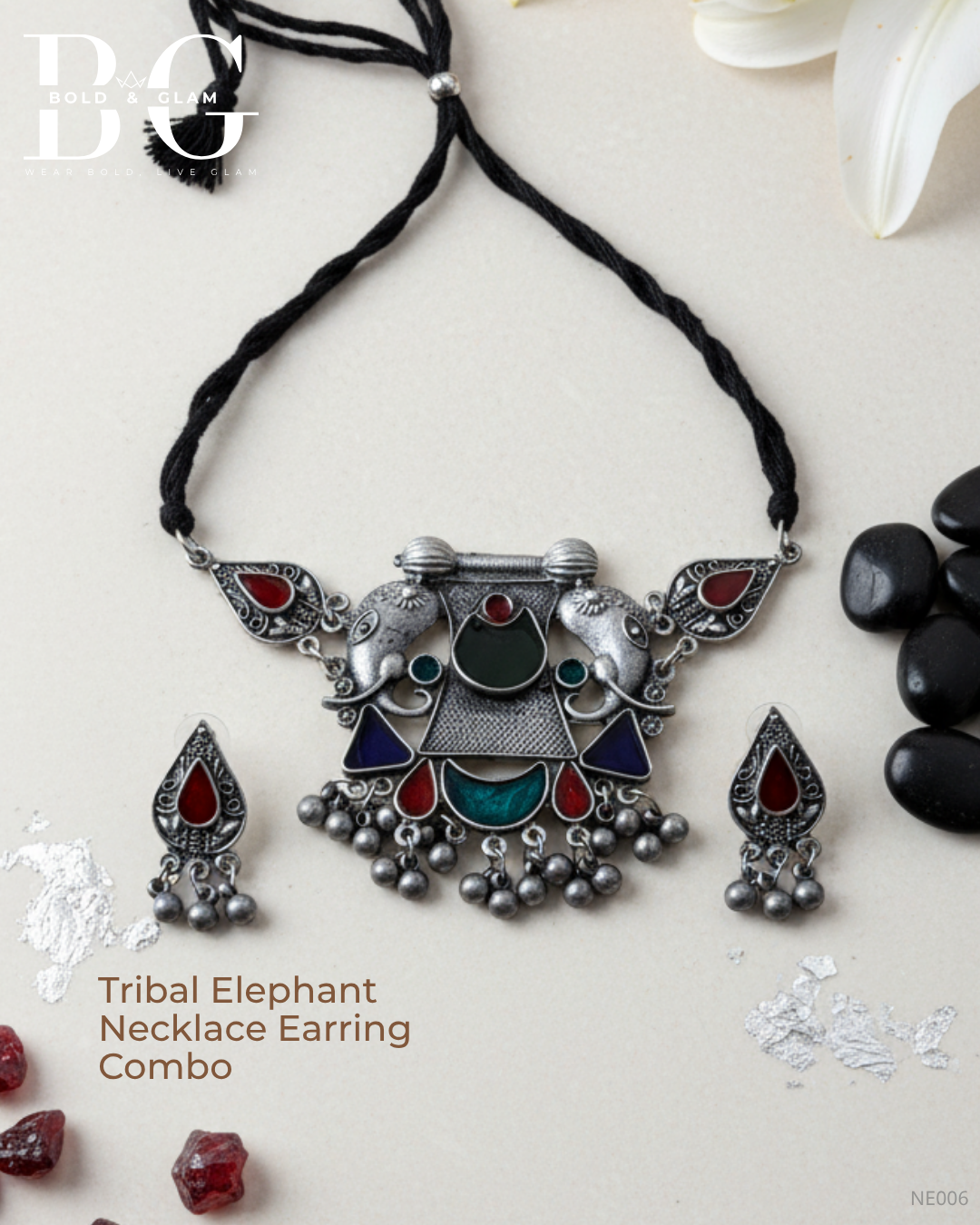 Tribal Elephant Necklace Earring Combo - Image 3