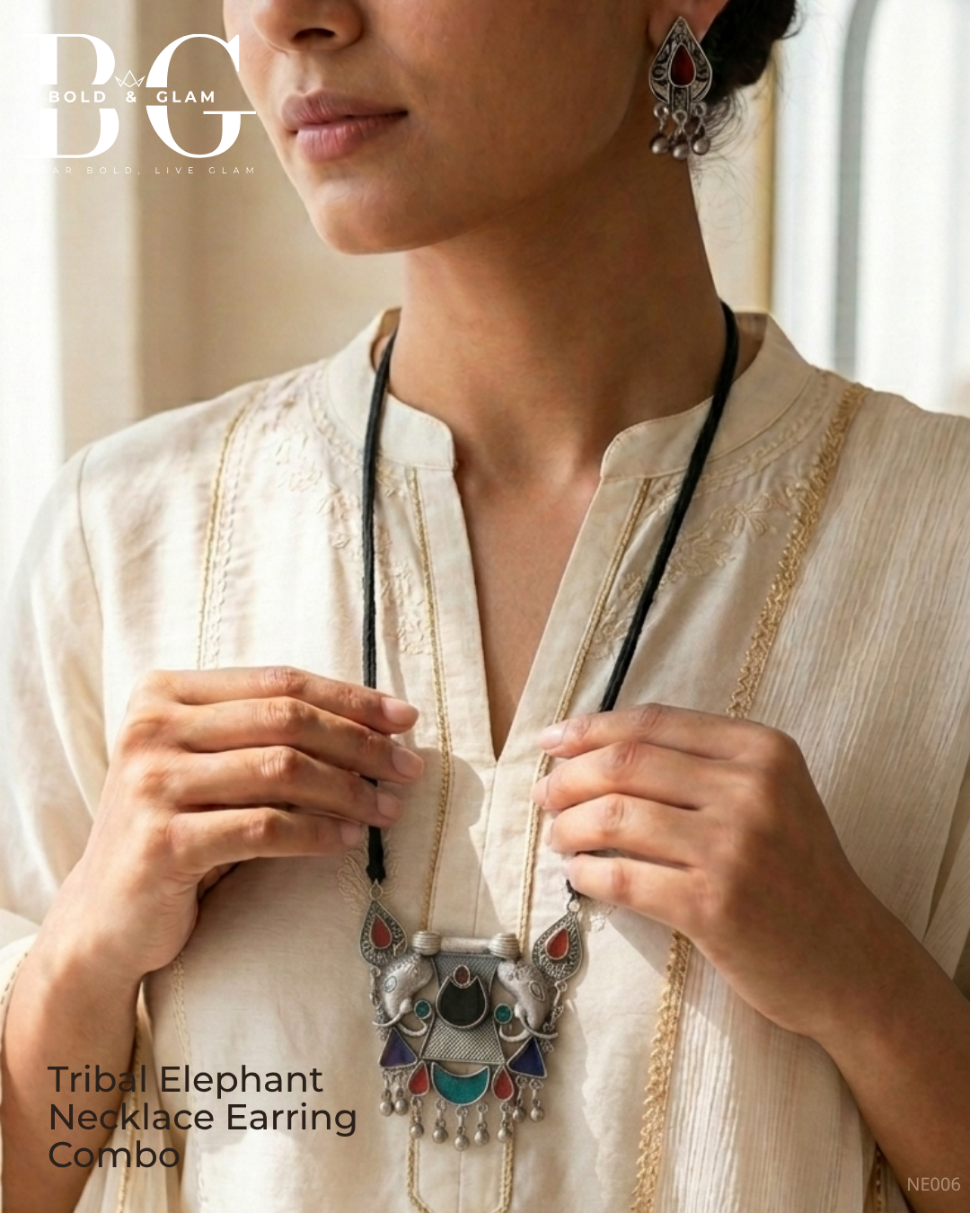 Tribal Elephant Necklace Earring Combo - Image 2