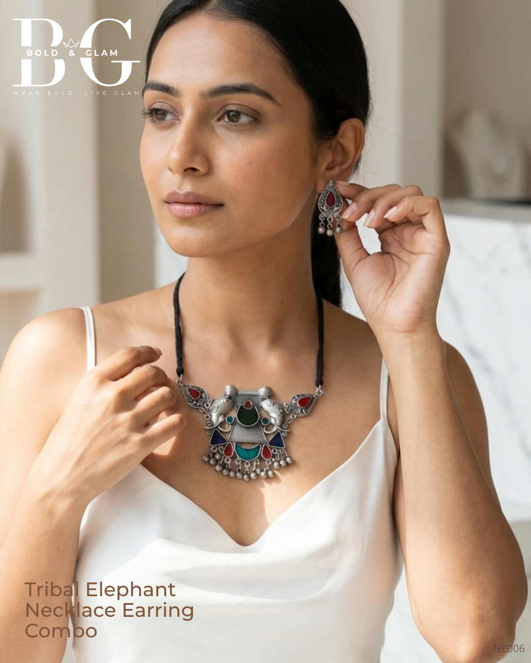 Tribal Elephant Necklace Earring Combo - Image 4